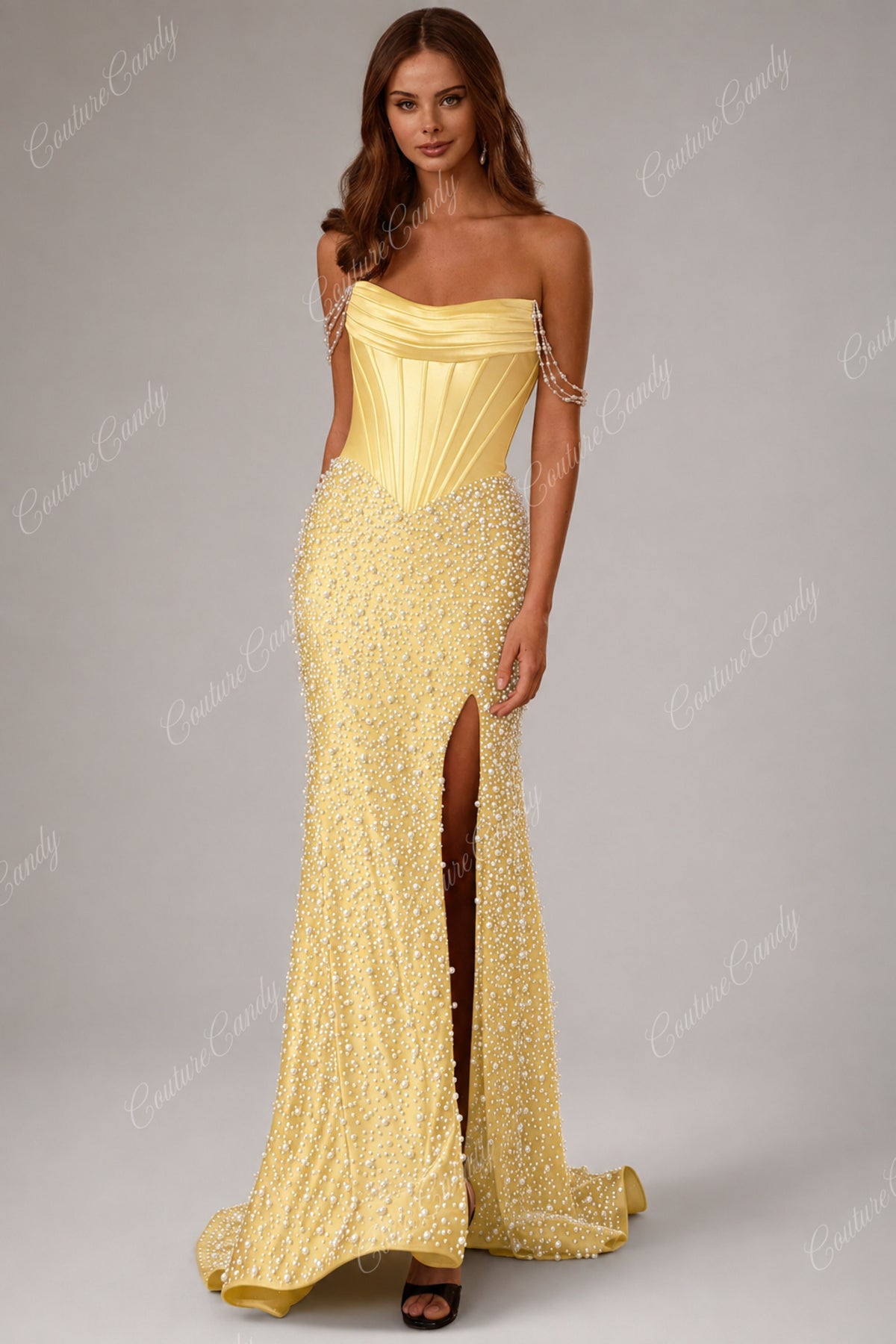 Sherri Hill 58093 - Draped Bust Corset High Slit Gown