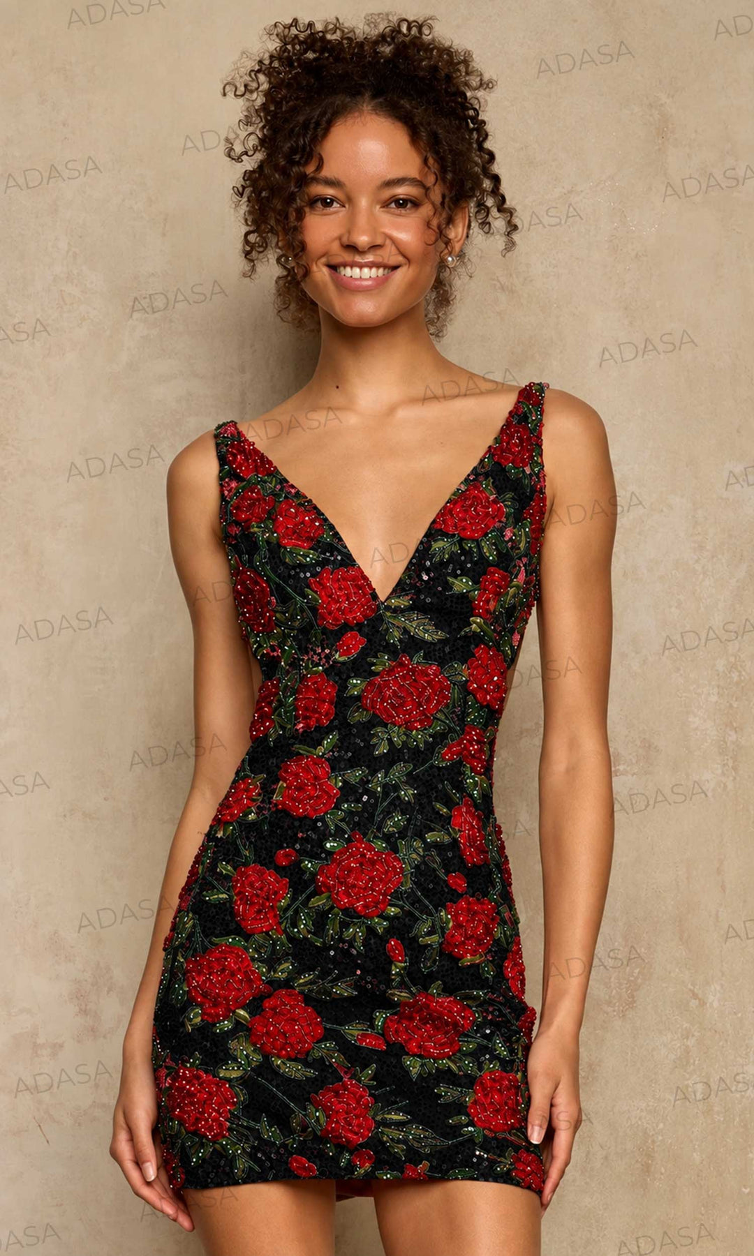 Sherri Hill 58255 - Floral Beaded Open Back Bodycon Dress