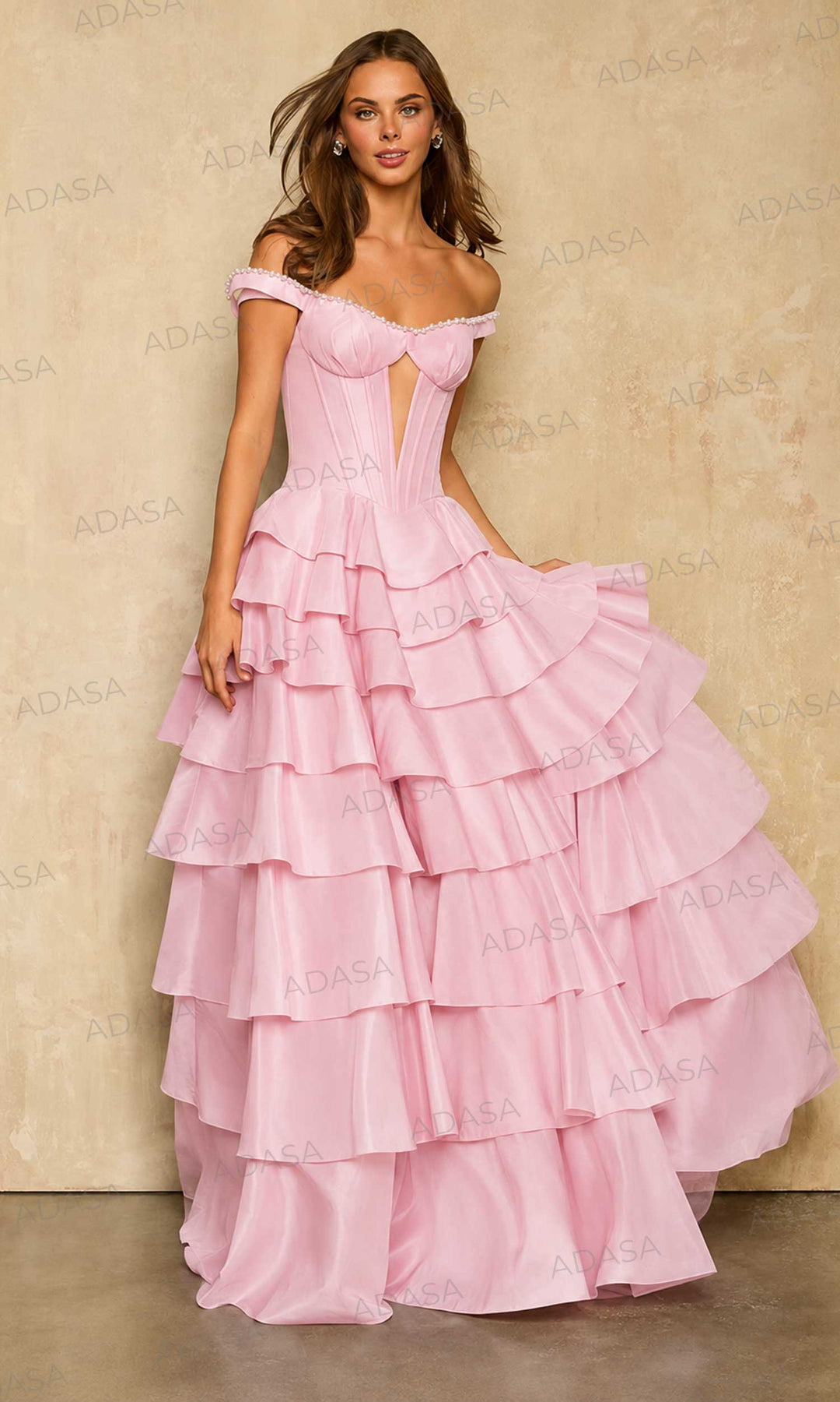 Sherri Hill 58286 Off Shoulder Beaded Trim Ruffle Prom Gown