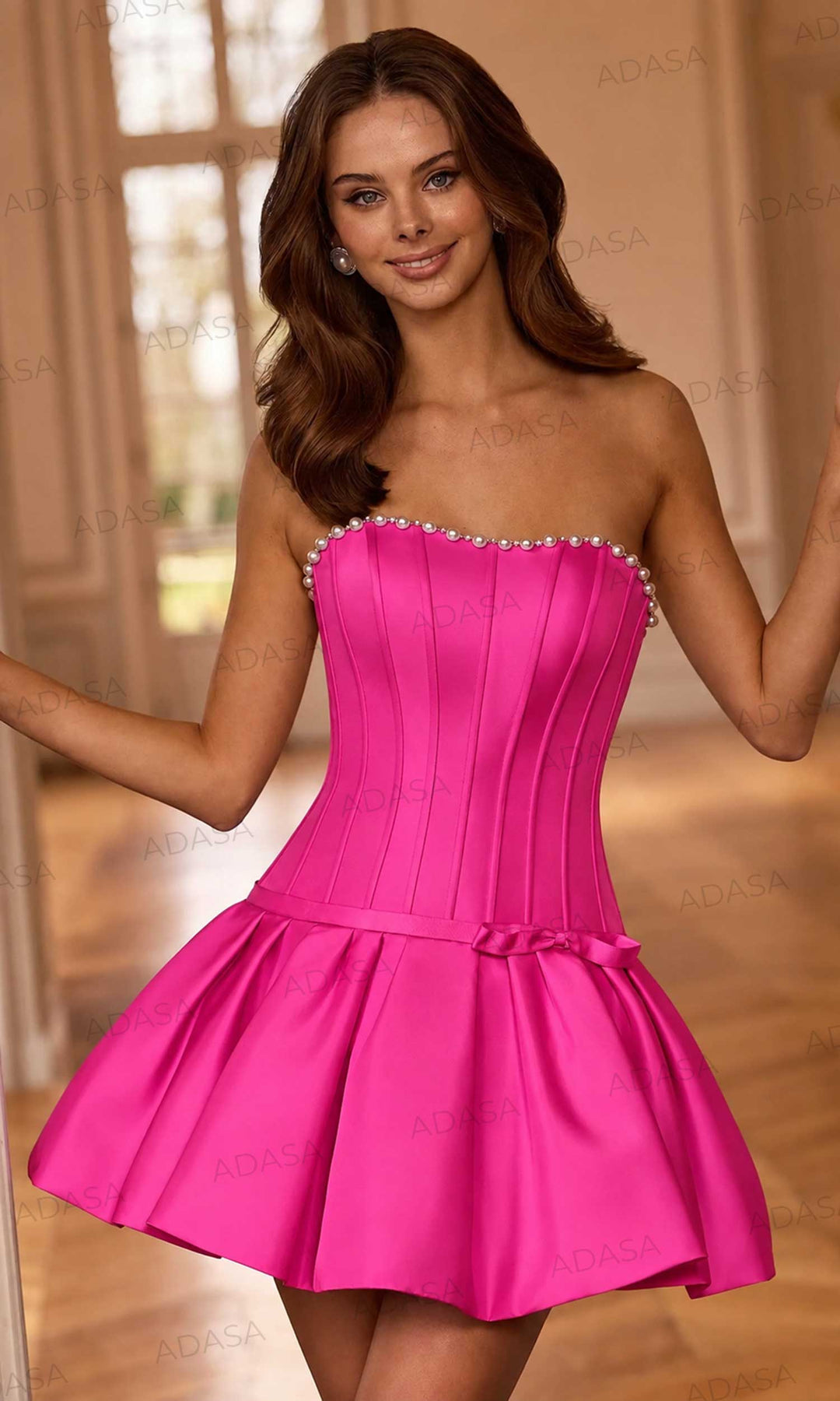 Sherri Hill 58287 - Straight Across Pearl Trim Flared Dress