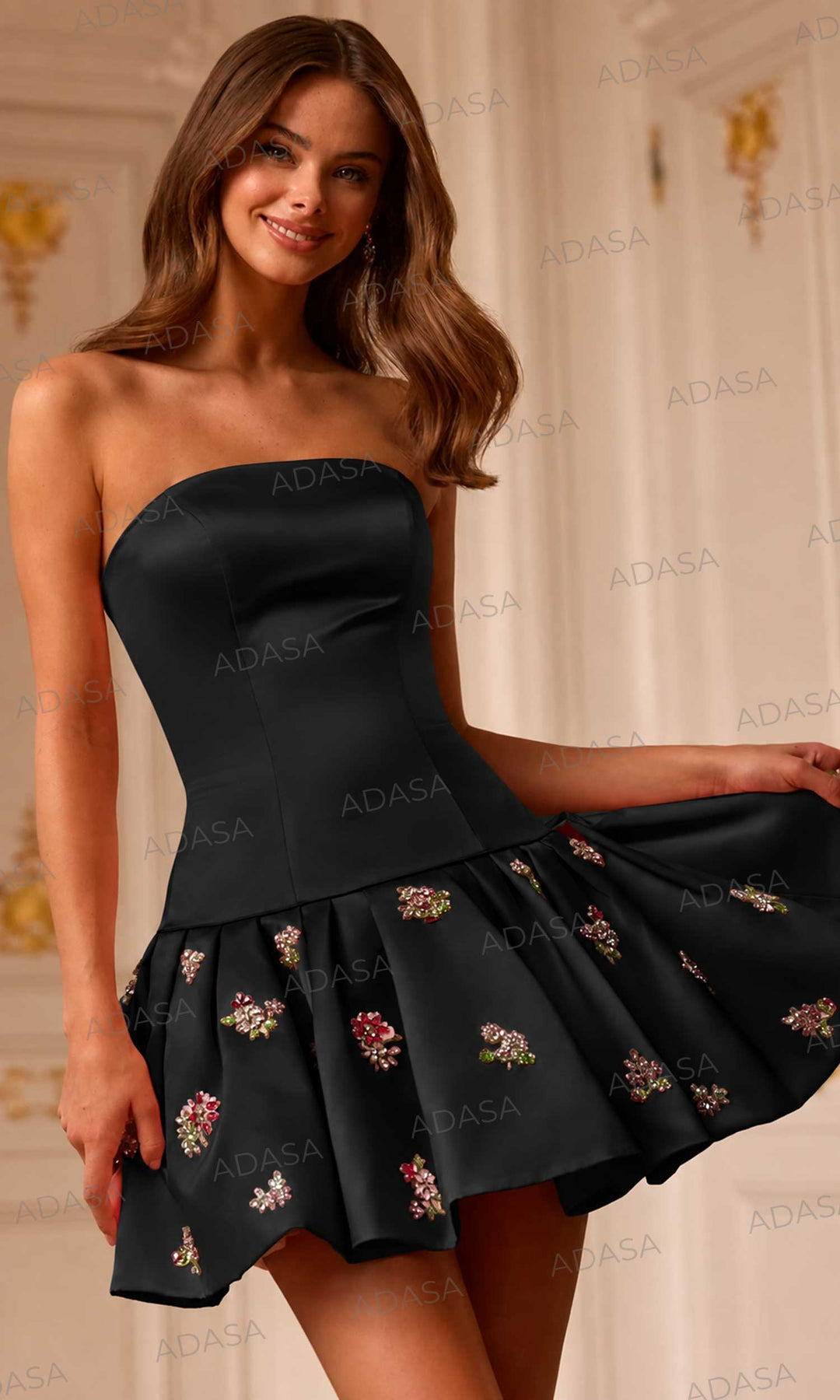 Sherri Hill 58307 - Straight Neckline Pleated A-Line Dress