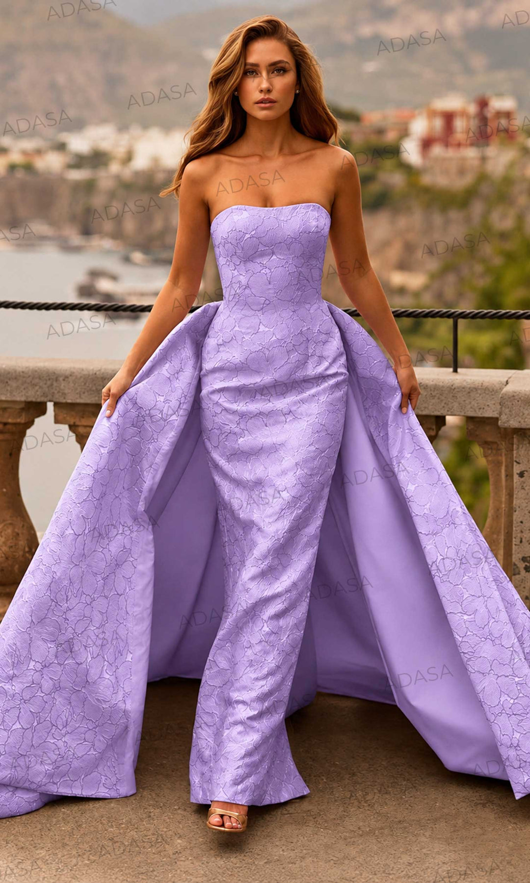 Sherri Hill 58357 Floral Straight Neckline Prom Gown with Overskirt