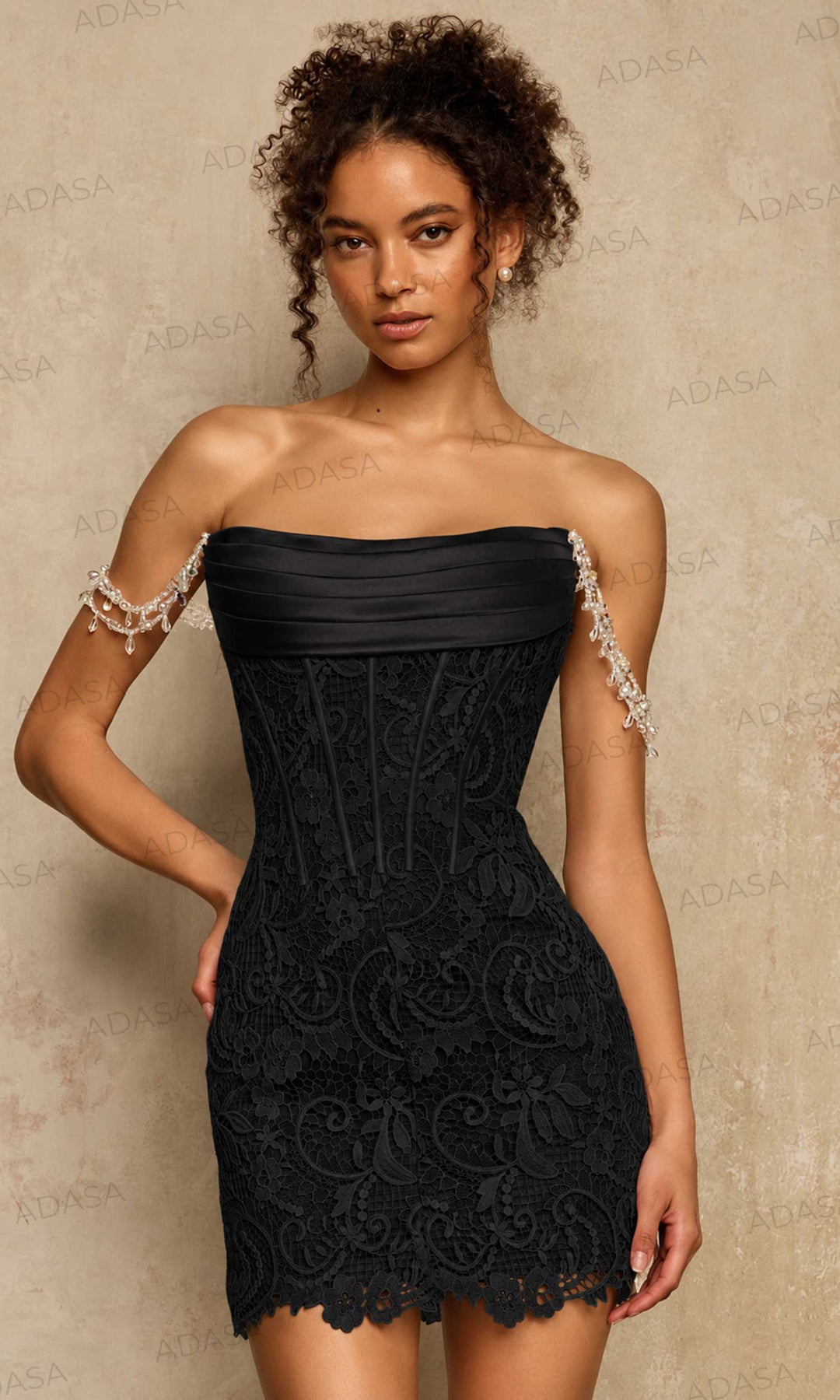Sherri Hill 58395 - Draped Neckline Lace Sheath Dress
