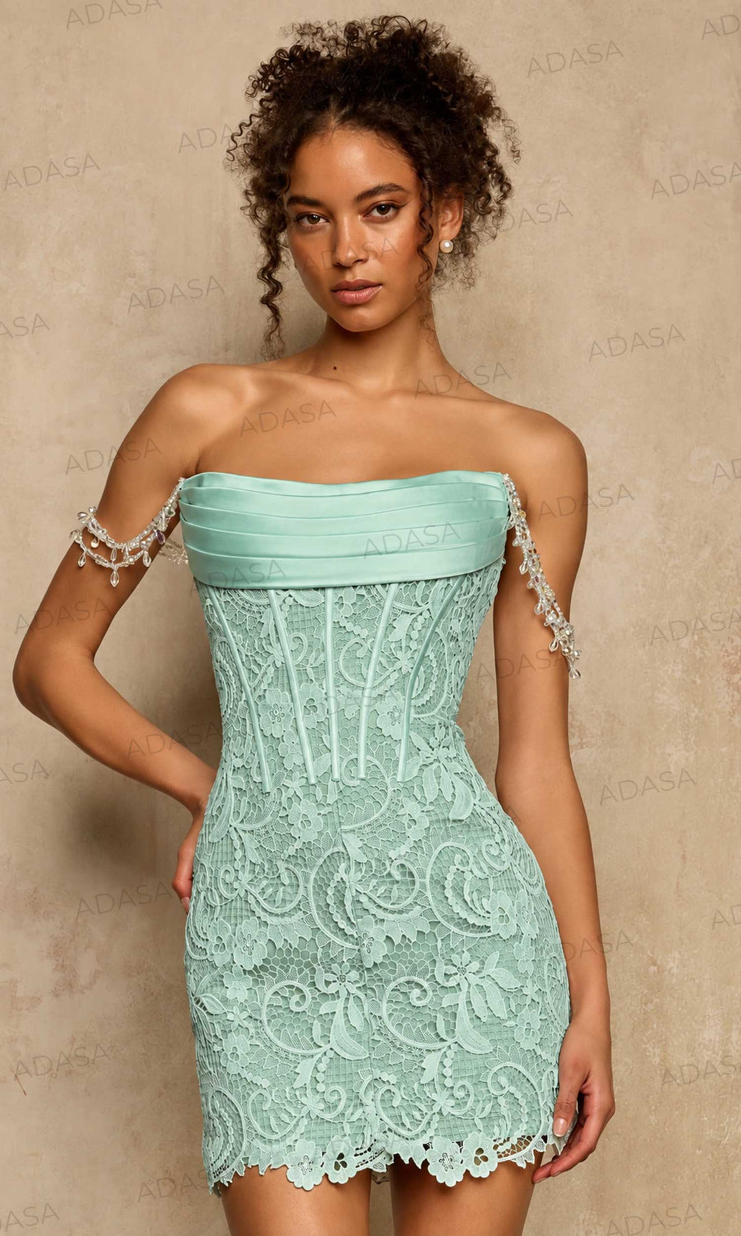 Sherri Hill 58395 - Draped Neckline Lace Sheath Dress