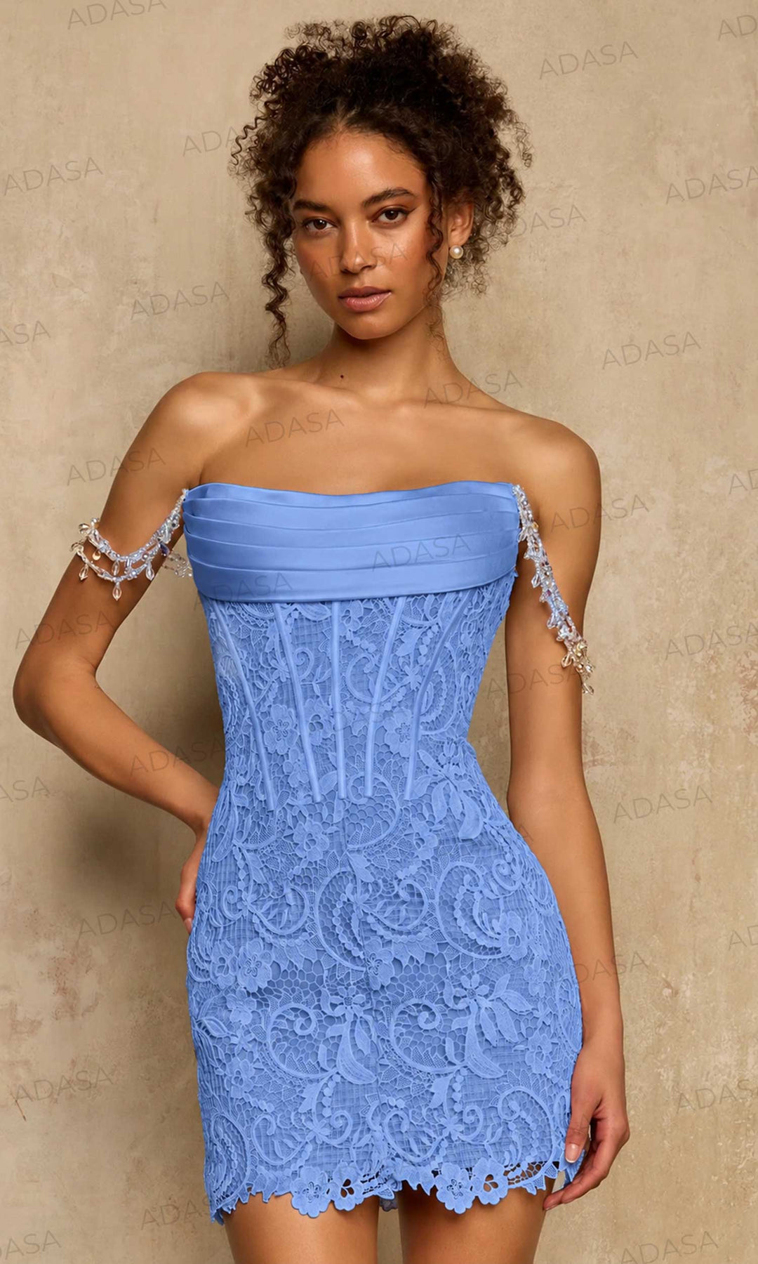 Sherri Hill 58395 - Draped Neckline Lace Sheath Dress