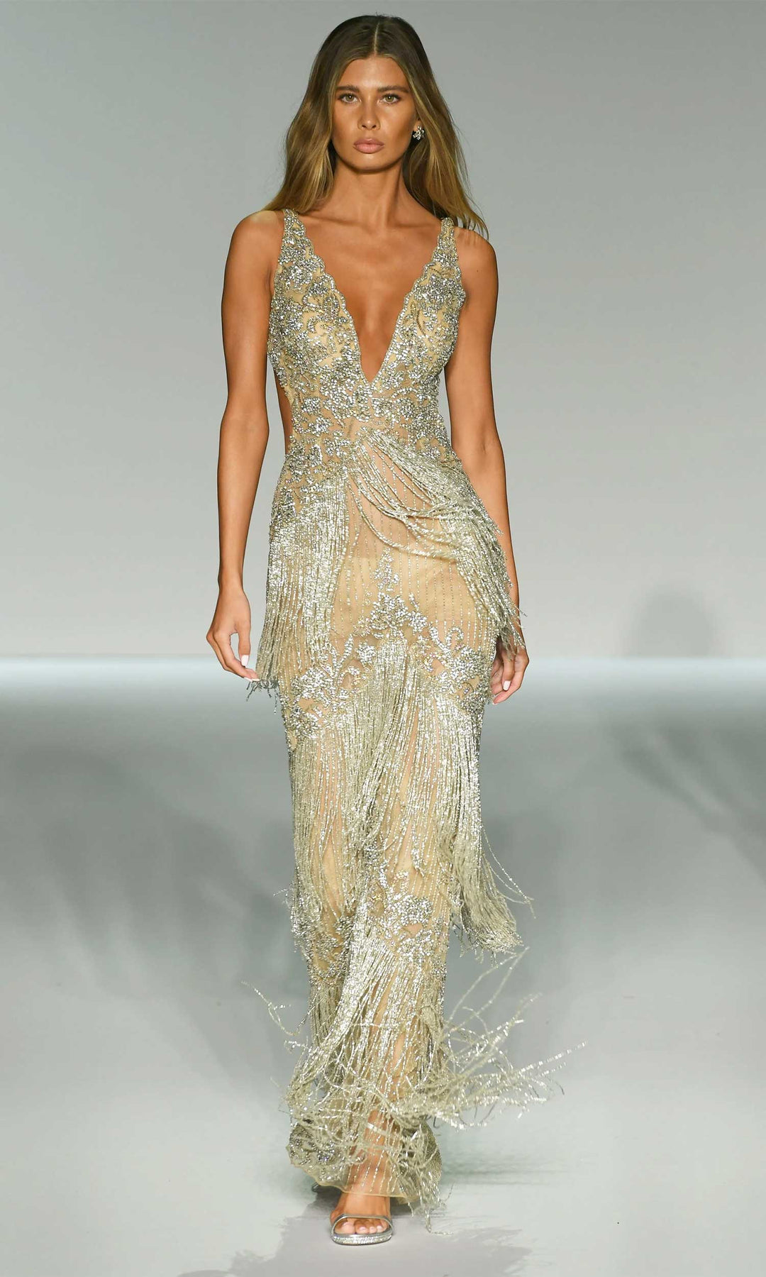 Sherri Hill 67045 - Plunging Neckline Beaded Fringe Gown