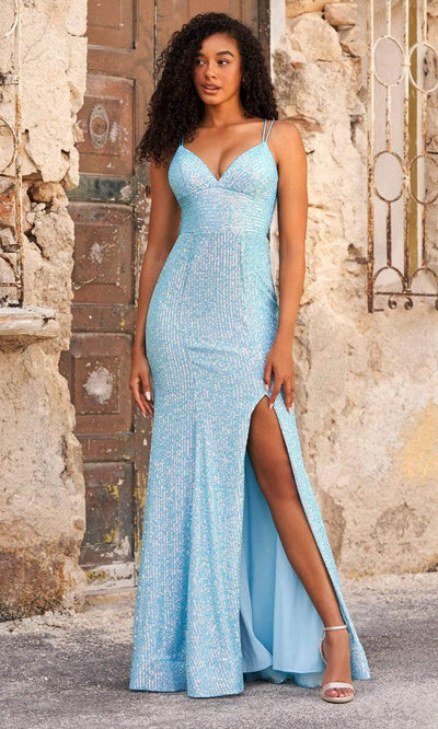 Sherri Hill - 80110 Lace Up Back Sequin Gown Special Occasion Dress 00 / Blue