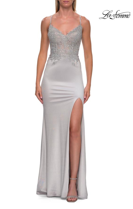 La Femme 33498 - Lace-Up Back Embellished Prom Dress
