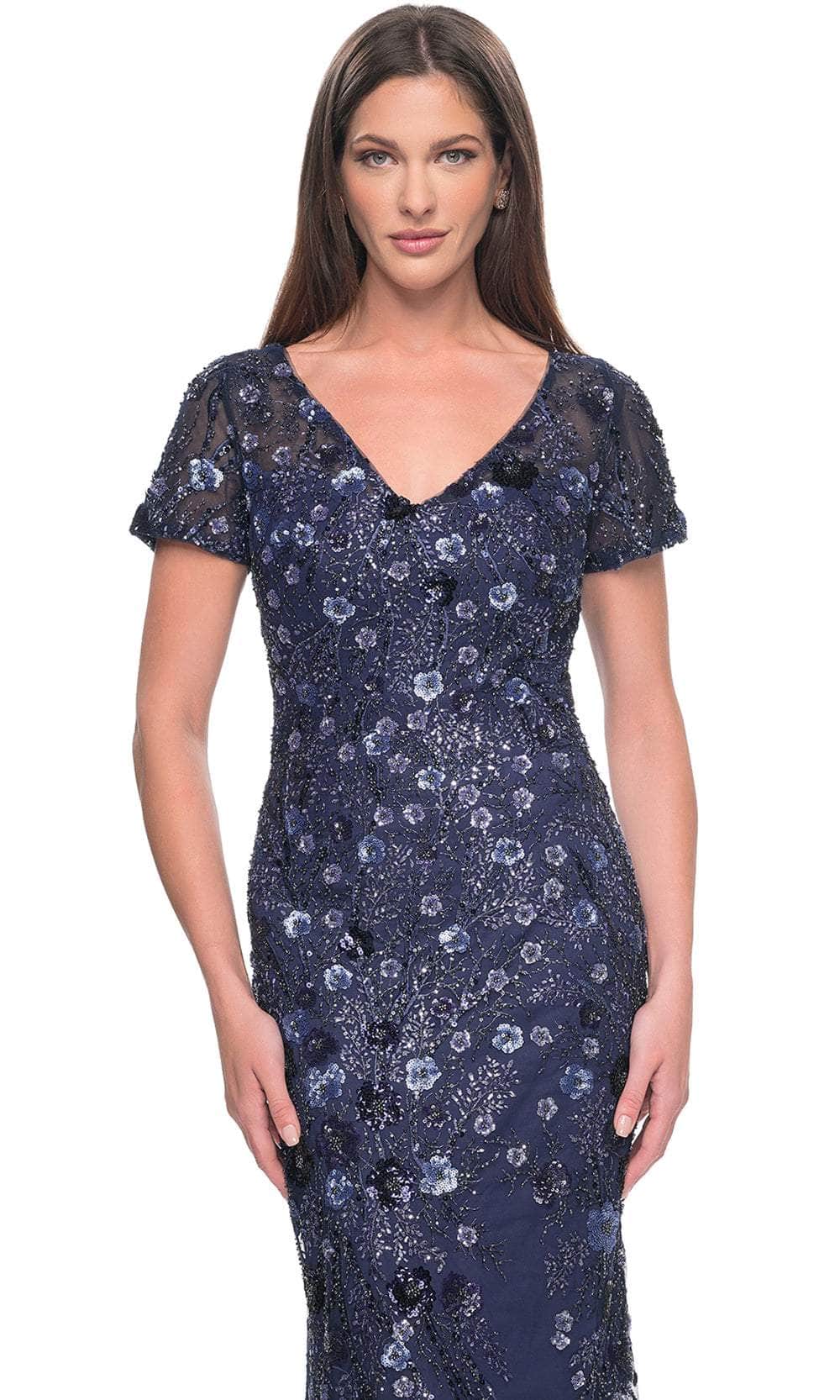 Sim - V-Neck Sparkling Floral Embellished Evening Dress Mother of the Bride Dresses