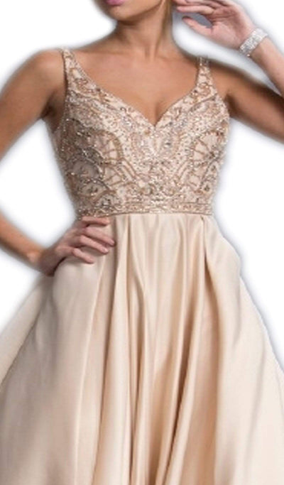 Sleeveless Embellished V-neck A-line Prom Gown Dress