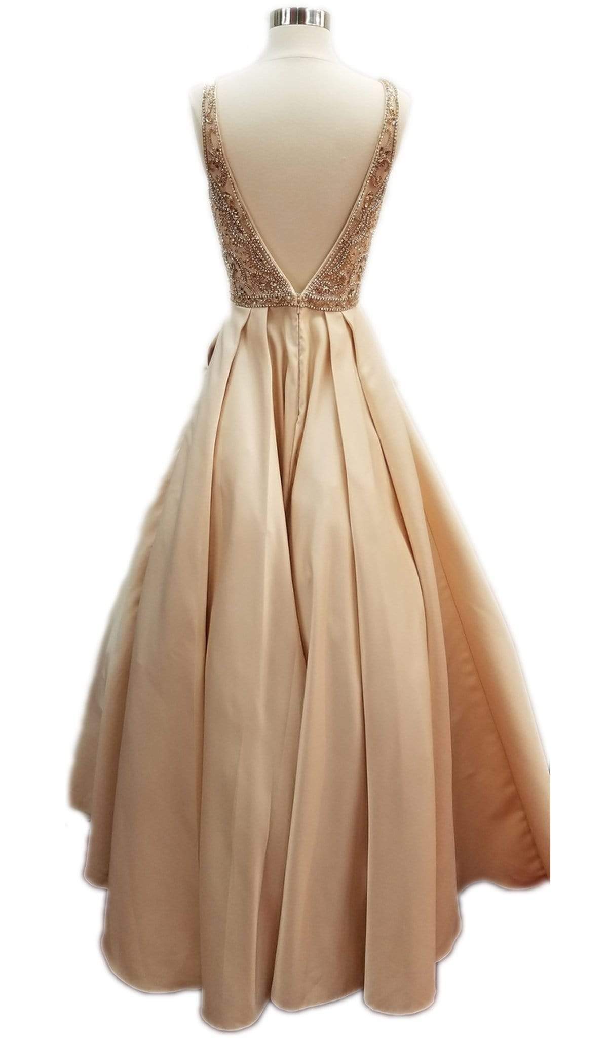 Sleeveless Embellished V-neck A-line Prom Gown Dress