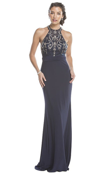 Sleeveless High Halter Sheath Evening Gown Dress