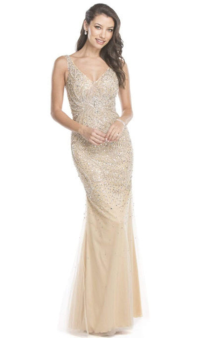 Sleeveless Sequined Sheath Evening Dress Dress XXS / Champagne