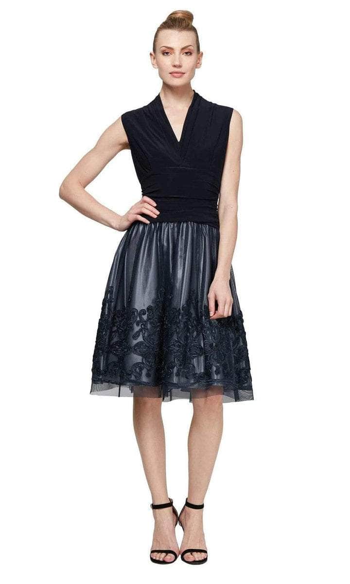 S.L. Fashions - 110884M Ruching V-neck Formal Dress - 1 pc Navy In Size 8 Available CCSALE 8 / Navy