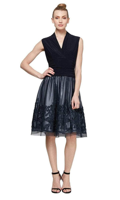 S.L. Fashions - 110884M Ruching V-neck Formal Dress - 1 pc Navy In Size 8 Available CCSALE 8 / Navy