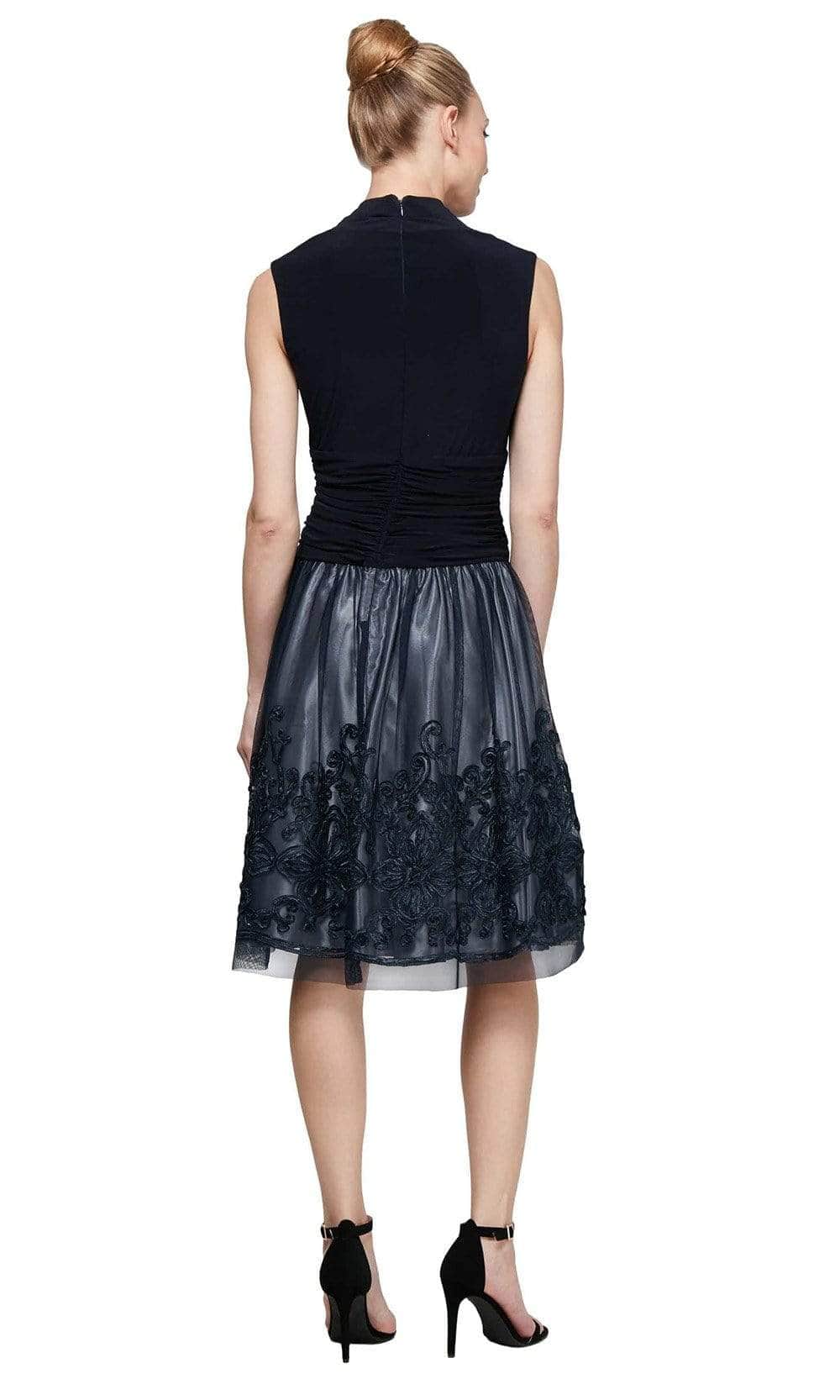 S.L. Fashions - 110884M Ruching V-neck Formal Dress - 1 pc Navy In Size 8 Available Cocktail Dresses 8 / Navy