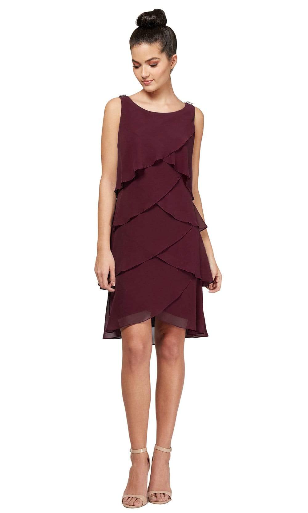 S.L. Fashions - 11740441SC Tulip Tiered Flowy Short Dress In Pink and Red