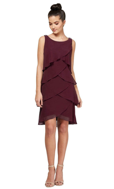 S.L. Fashions - 11740441SC Tulip Tiered Flowy Short Dress In Pink and Red