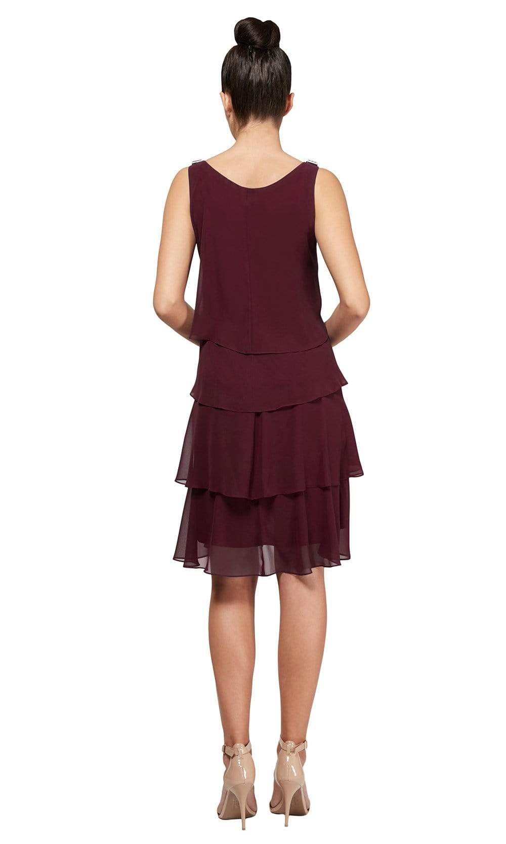 S.L. Fashions - 11740441SC Tulip Tiered Flowy Short Dress In Pink and Red