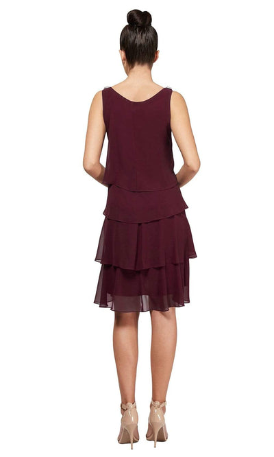 S.L. Fashions - 11740441SC Tulip Tiered Flowy Short Dress In Pink and Red