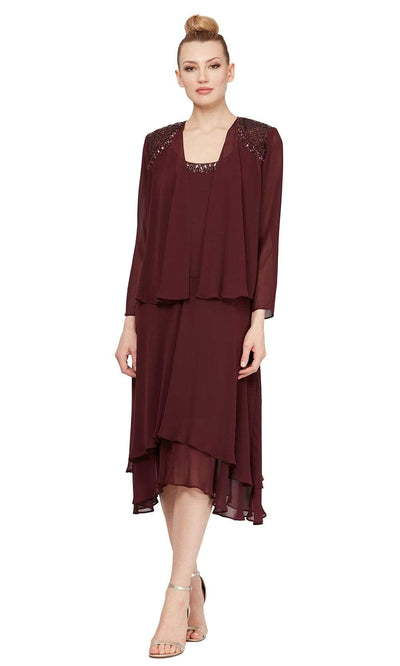 S.L. Fashions - 116184 Bejeweled Scoop Neck Chiffon Dress With Jacket Special Occasion Dress 8 / Fig