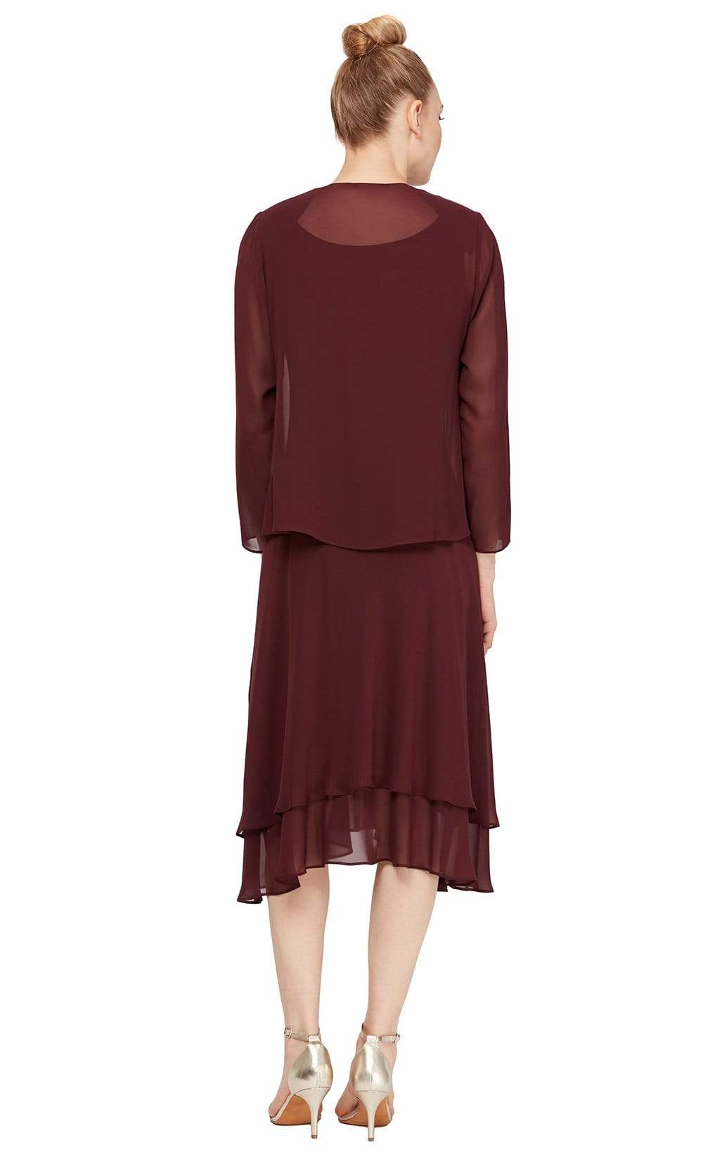 S.L. Fashions - 116184 Bejeweled Scoop Neck Chiffon Dress With Jacket Wedding Guest