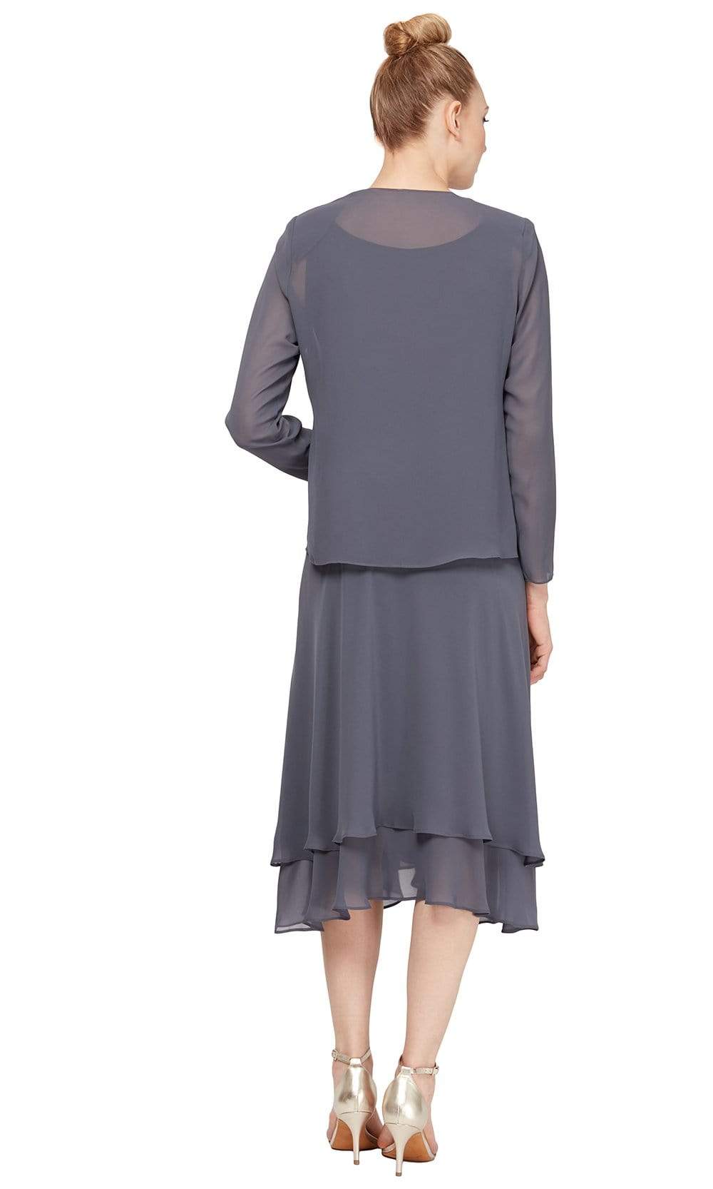 S.L. Fashions - 116184 Bejeweled Scoop Neck Chiffon Dress With Jacket Wedding Guest