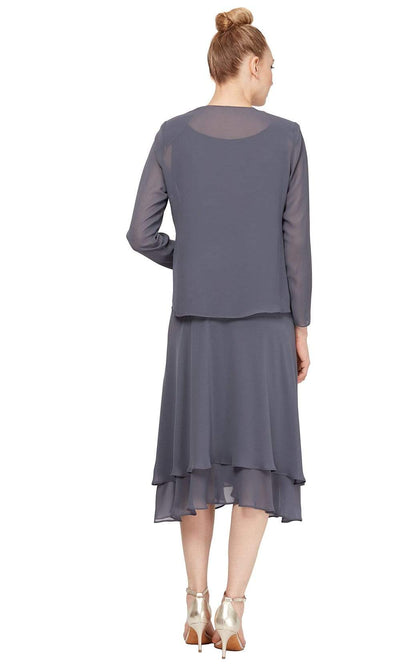 S.L. Fashions - 116184 Bejeweled Scoop Neck Chiffon Dress With Jacket Wedding Guest