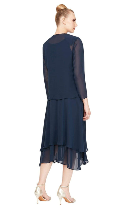 S.L. Fashions - 116184 Bejeweled Scoop Neck Chiffon Dress With Jacket Wedding Guest