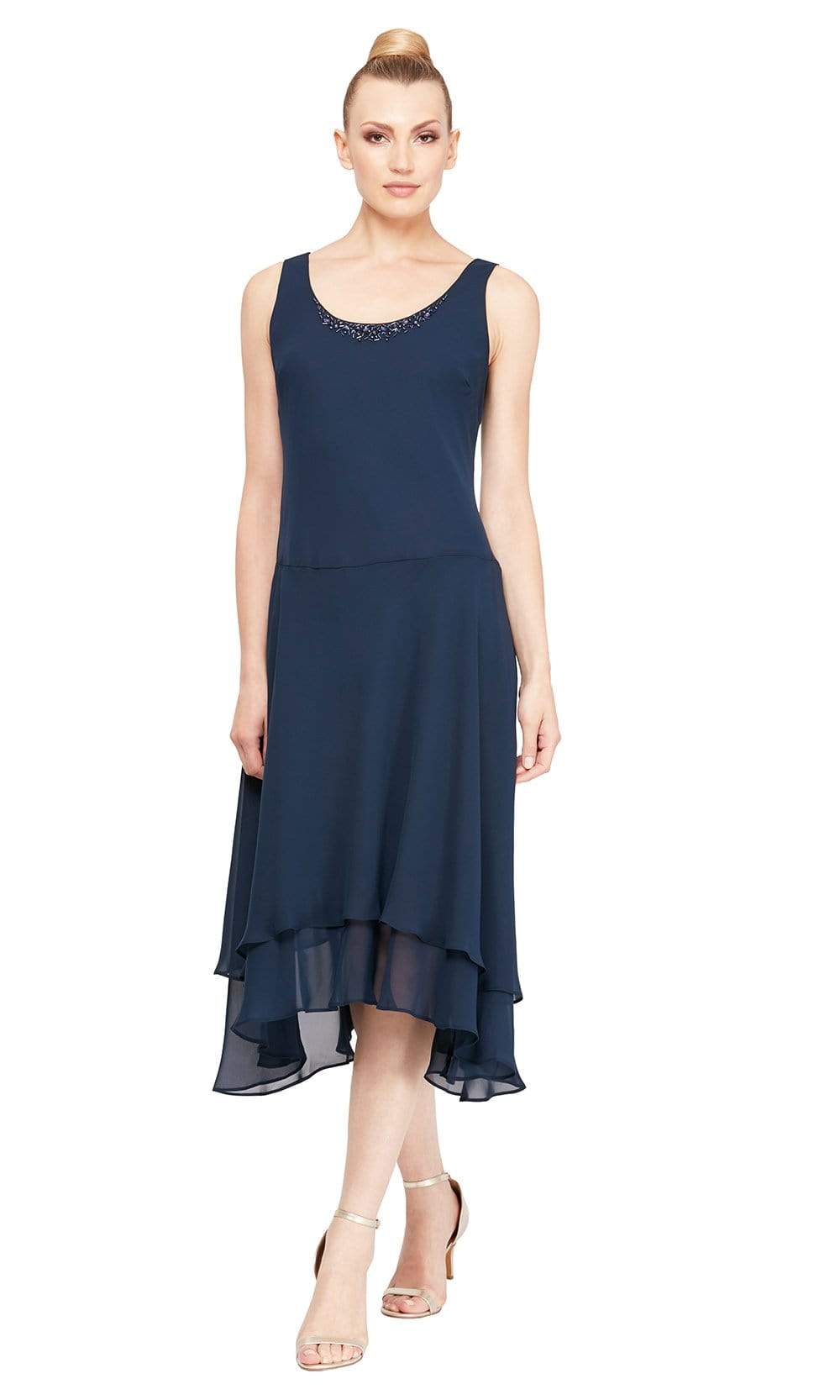 S.L. Fashions - 116184 Bejeweled Scoop Neck Chiffon Dress With Jacket Wedding Guest