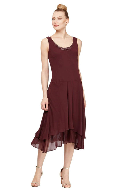 S.L. Fashions - 116184 Bejeweled Scoop Neck Chiffon Dress With Jacket Wedding Guest