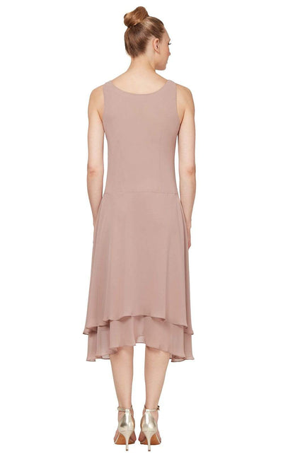 S.L. Fashions - 116184 Bejeweled Scoop Neck Chiffon Dress With Jacket Wedding Guest