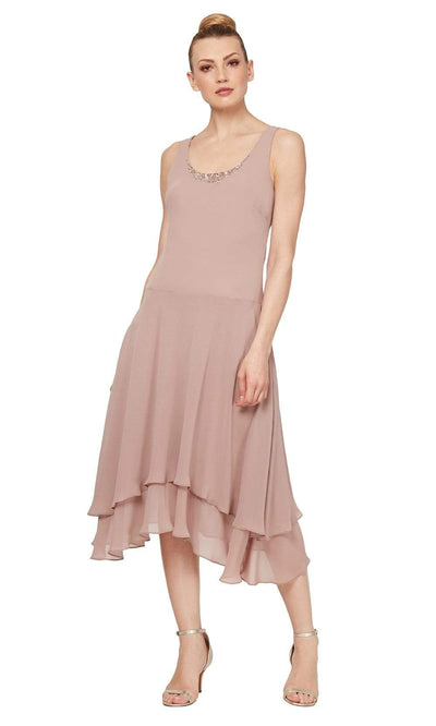 S.L. Fashions - 116184 Bejeweled Scoop Neck Chiffon Dress With Jacket Wedding Guest
