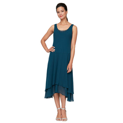 S.L. Fashions - 116184 Bejeweled Scoop Neck Chiffon Dress With Jacket Wedding Guest