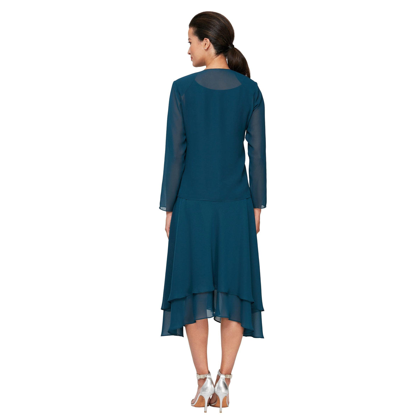 S.L. Fashions - 116184 Bejeweled Scoop Neck Chiffon Dress With Jacket Wedding Guest