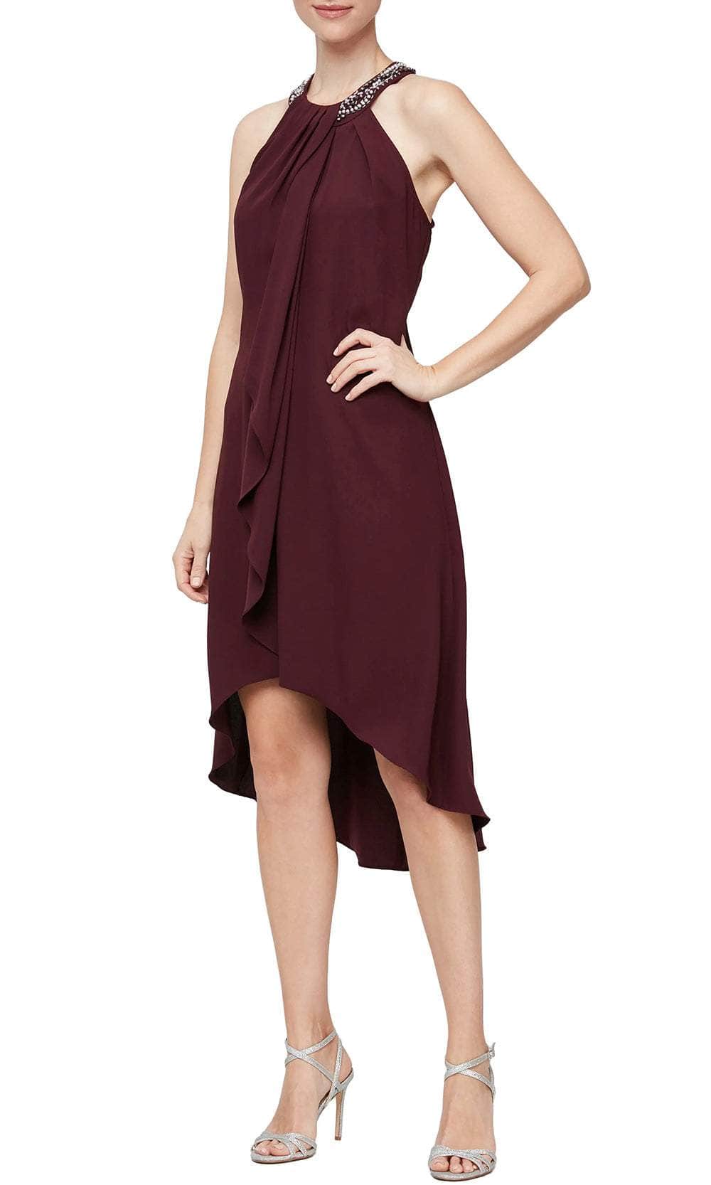 S.L. Fashions 119005 - Beaded Halter High Low Dress Special Occasion Dress 6 / Fig