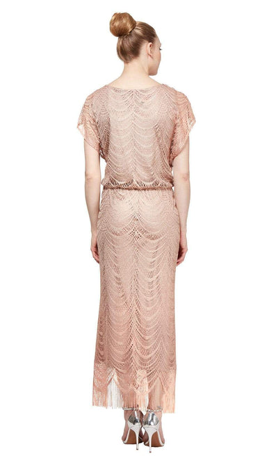 S.L. Fashions - 195173 Flutter Sleeve Fringed Crochet Dress Wedding Guest
