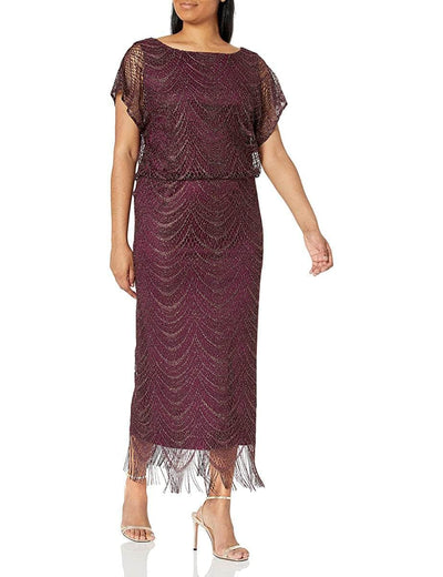 S.L. Fashions - 195173 Flutter Sleeve Fringed Crochet Dress Wedding Guest