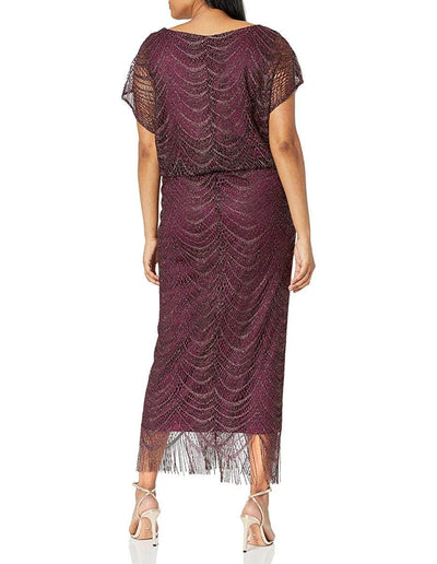 S.L. Fashions - 195173 Flutter Sleeve Fringed Crochet Dress Wedding Guest