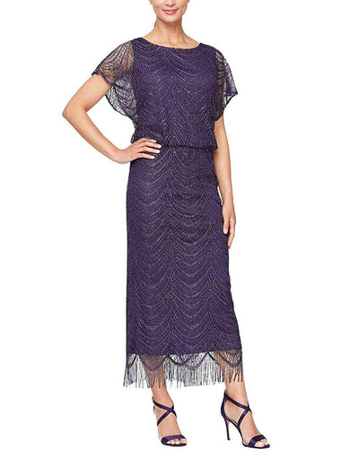 S.L. Fashions - 195173 Flutter Sleeve Fringed Crochet Dress Wedding Guest