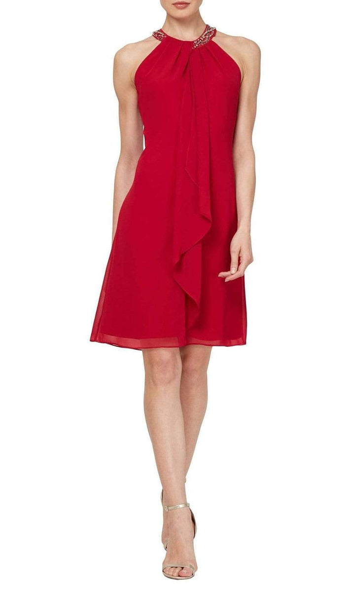 S.L. Fashions - 411105SC Halter Neck Short Chiffon Dress
