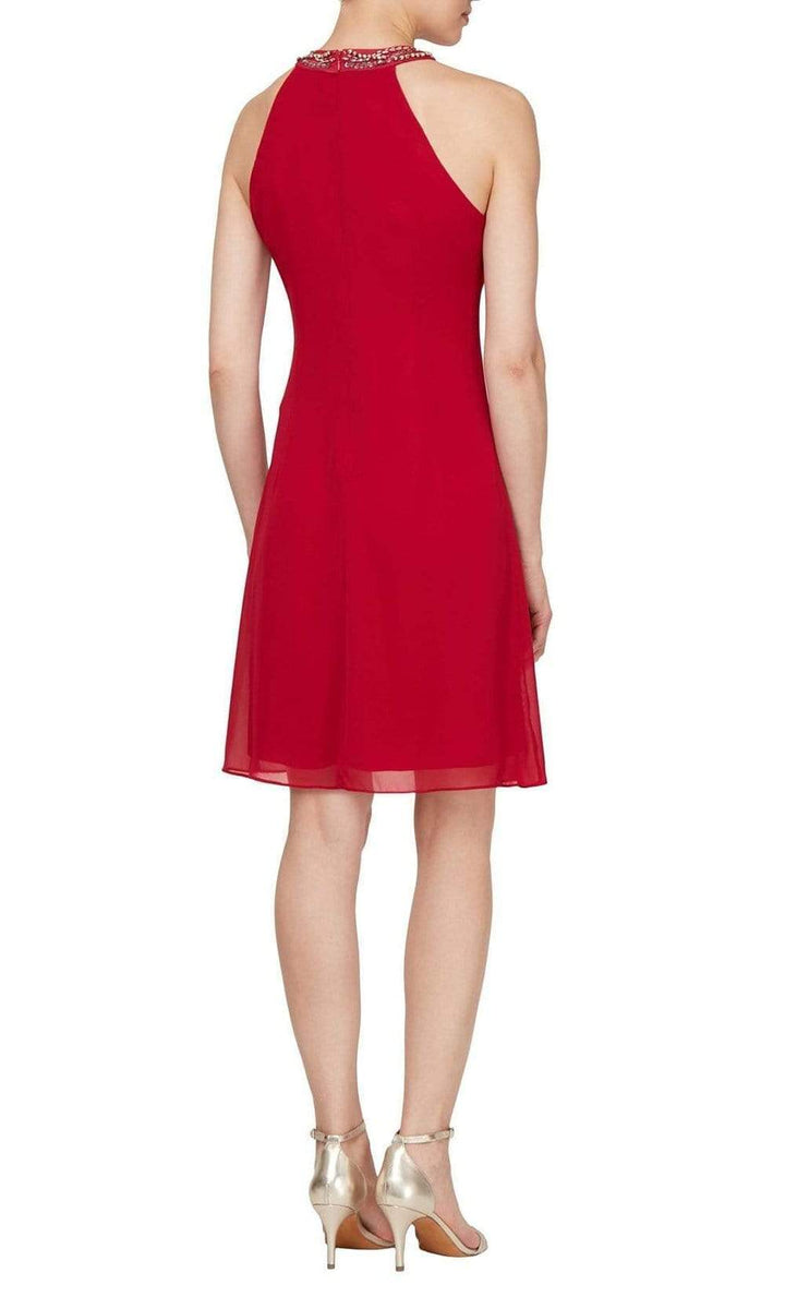 S.L. Fashions - 411105SC Halter Neck Short Chiffon Dress