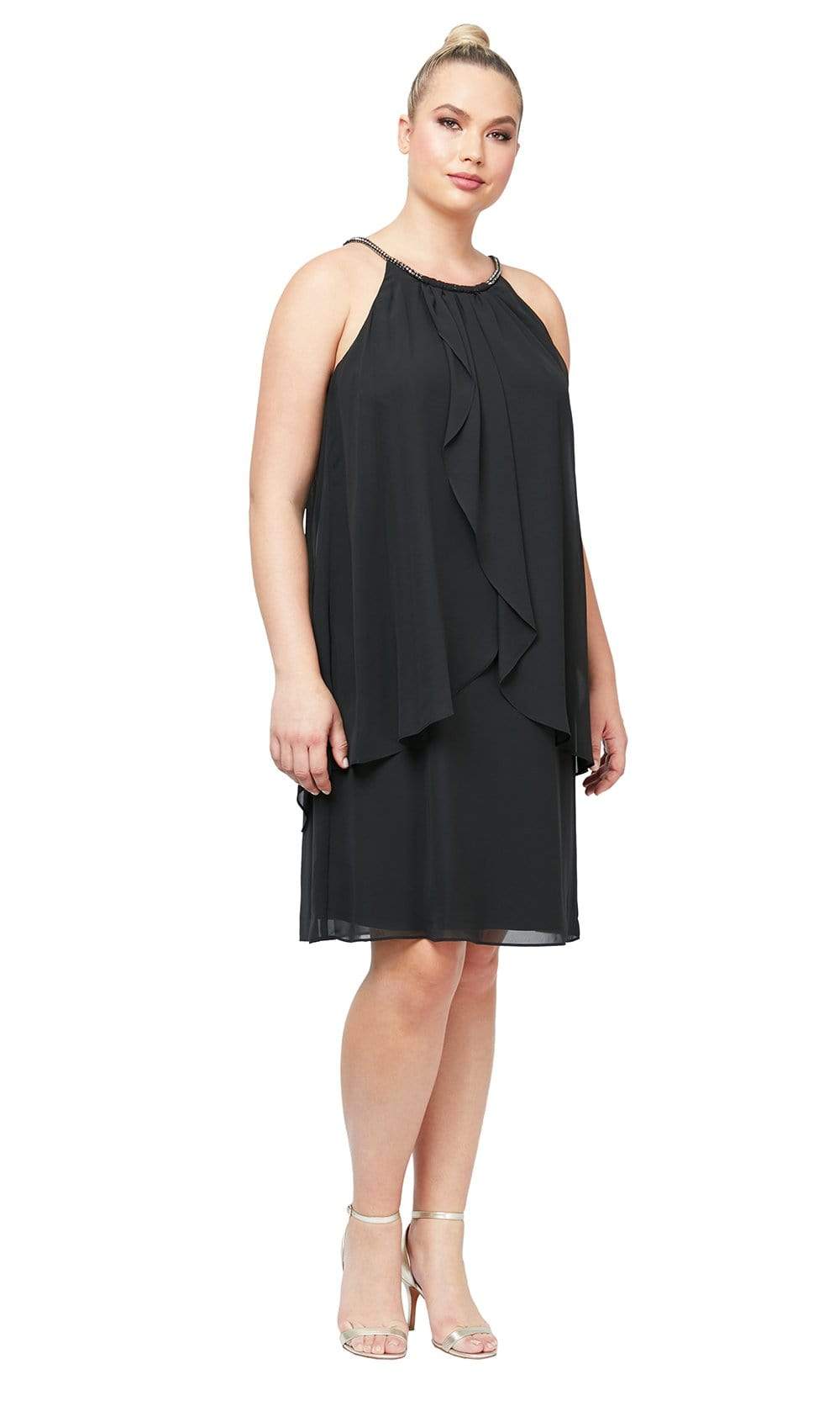 S.L. Fashions - 613664SC Sleeveless Loose Halter Dress In Black