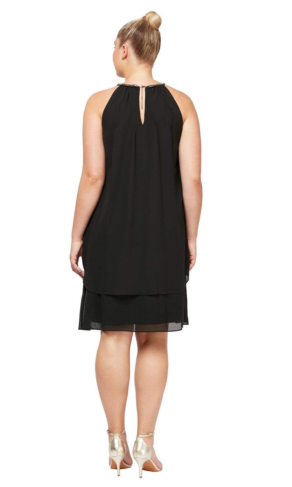 S.L. Fashions - 613664SC Sleeveless Loose Halter Dress In Black