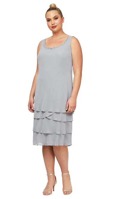 S.L. Fashions - 622372 Beaded Scoop Neck Chiffon Dress With Jacket Cocktail Dresses