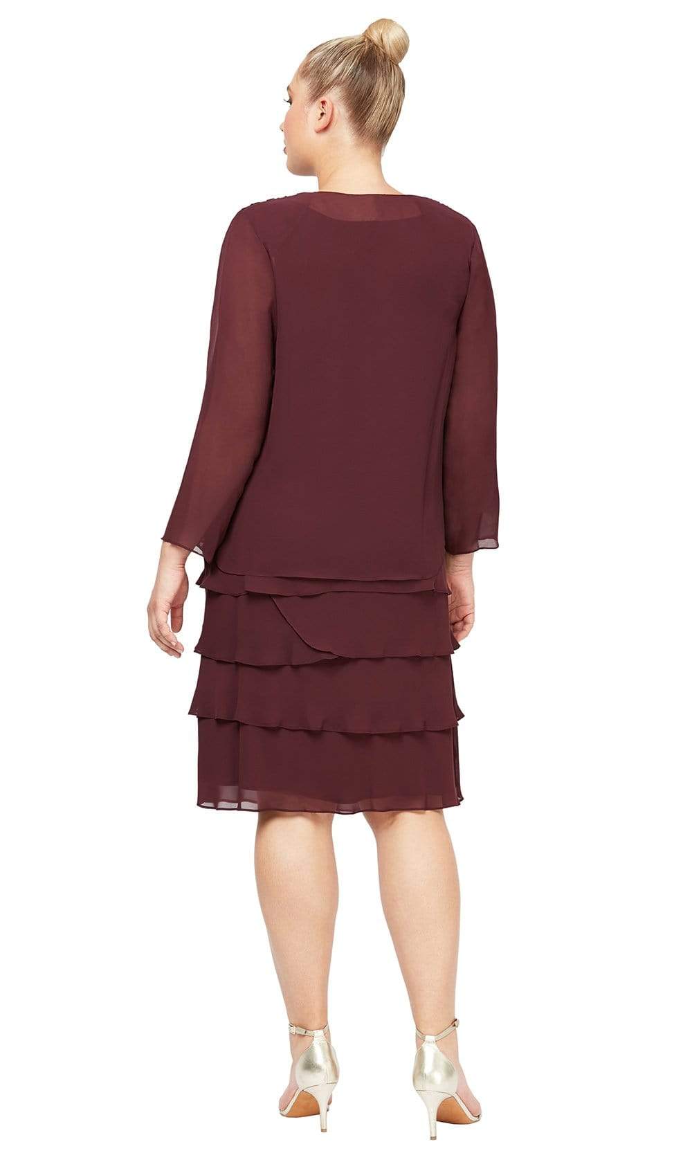 S.L. Fashions - 622372 Beaded Scoop Neck Chiffon Dress With Jacket Cocktail Dresses