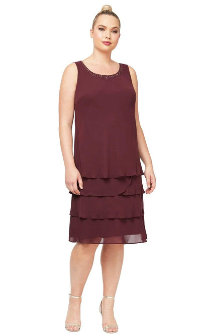 S.L. Fashions - 622372 Beaded Scoop Neck Chiffon Dress With Jacket Cocktail Dresses