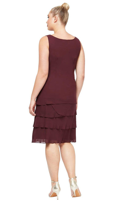 S.L. Fashions - 622372 Beaded Scoop Neck Chiffon Dress With Jacket Cocktail Dresses