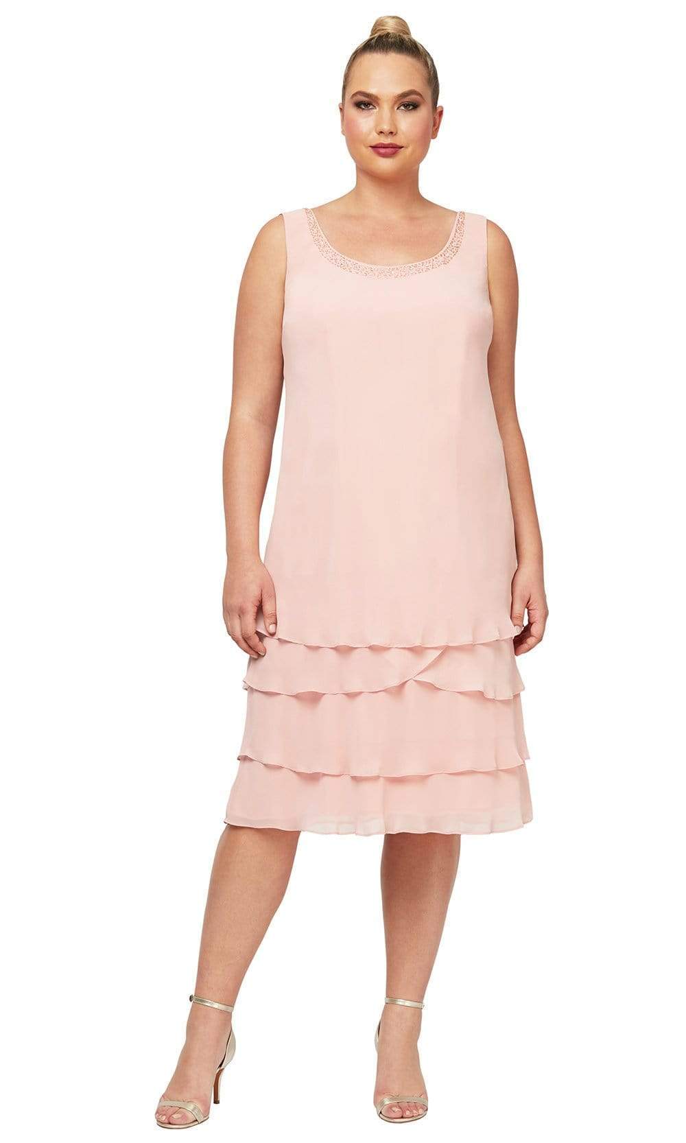 S.L. Fashions - 622372 Beaded Scoop Neck Chiffon Dress With Jacket Cocktail Dresses