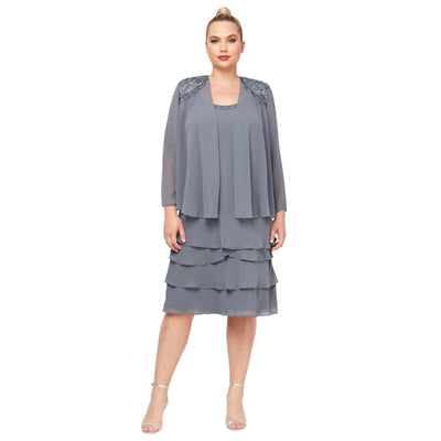 S.L. Fashions - 622372 Beaded Scoop Neck Chiffon Dress With Jacket Cocktail Dresses